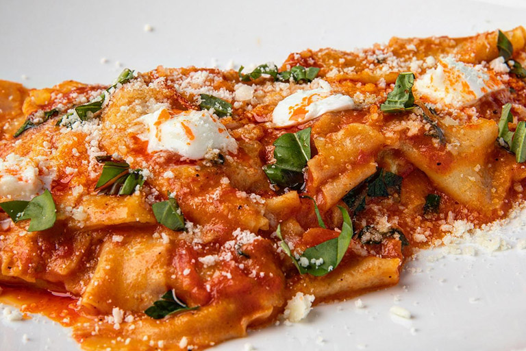 Pasta “Rags” all’arrabiata, with Calabrian chile and bufala mozzarella
