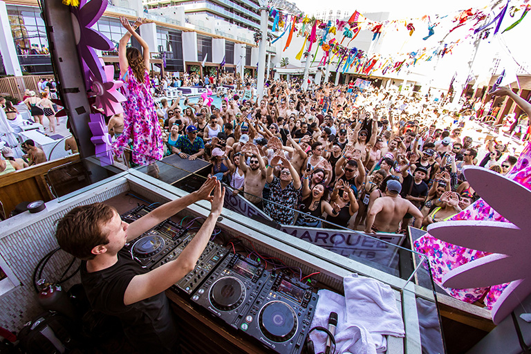 A crowd and DJ at the Marquee Club during the Exodus Festival in Las Vegas 