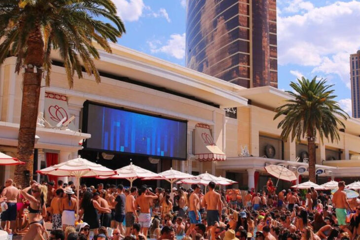 People partying in the pool at the Encore Beach Club in Las Vegas