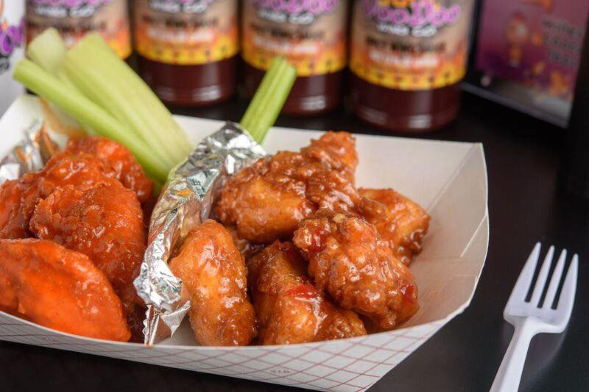 Hand-cut boneless chicken wings from Voodoo Wing Company