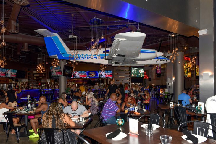 Diners eating cheap food in Vegas at the Flights Las Vegas restaurant inside the Miracle Mile Mall
