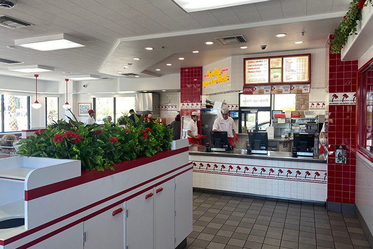 The interior of West Coast fast food restaurant chain In-N-Out Burger, S Las Vegas Blvd. 